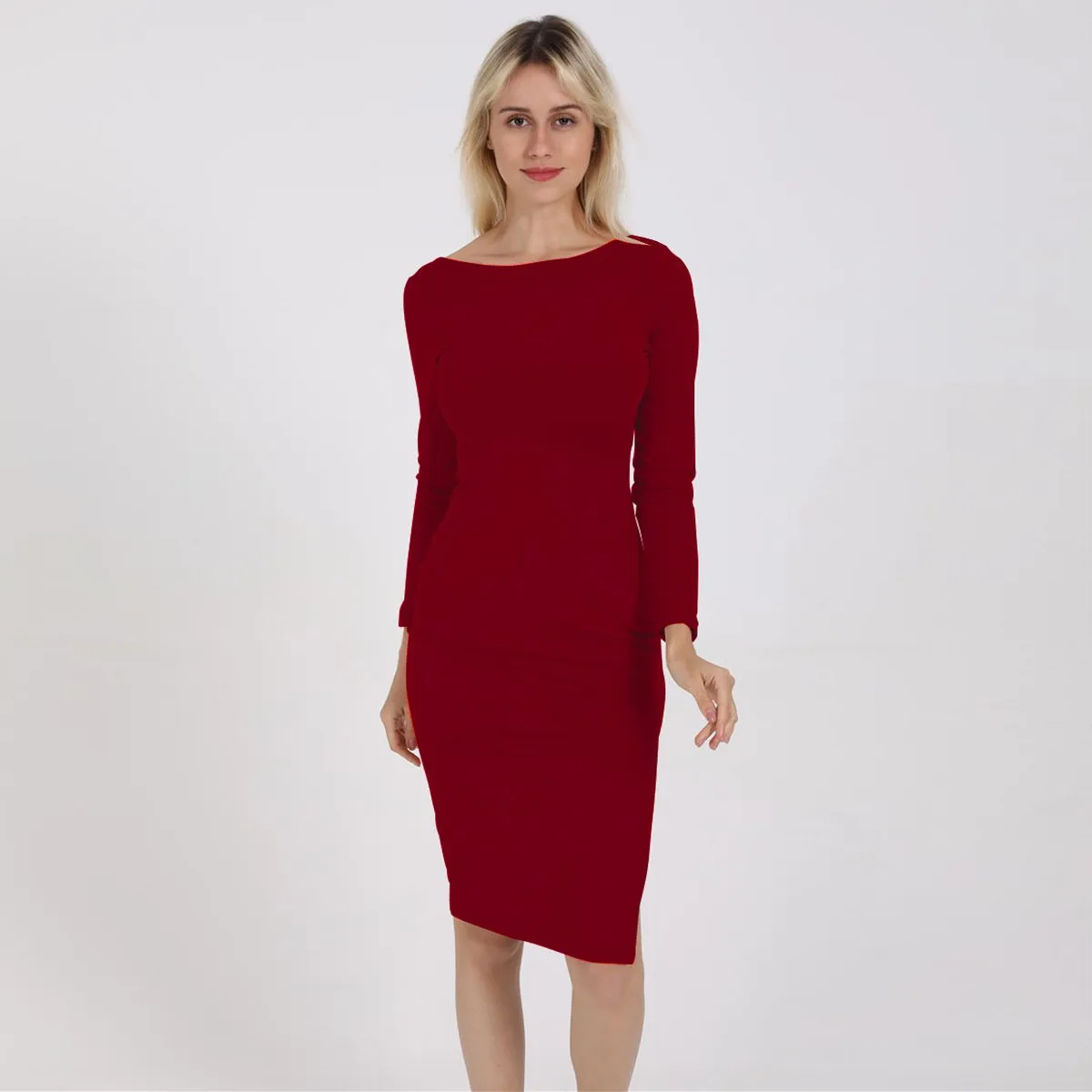 Long Sleeved Backless Sexy Hip Midi Dress