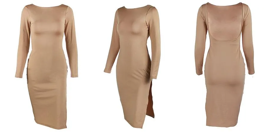 Long Sleeved Backless Sexy Hip Midi Dress