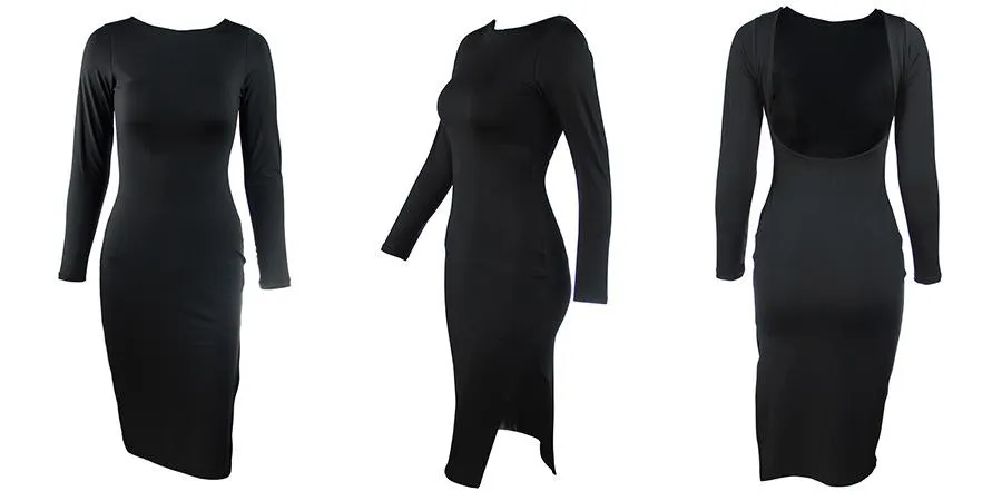 Long Sleeved Backless Sexy Hip Midi Dress