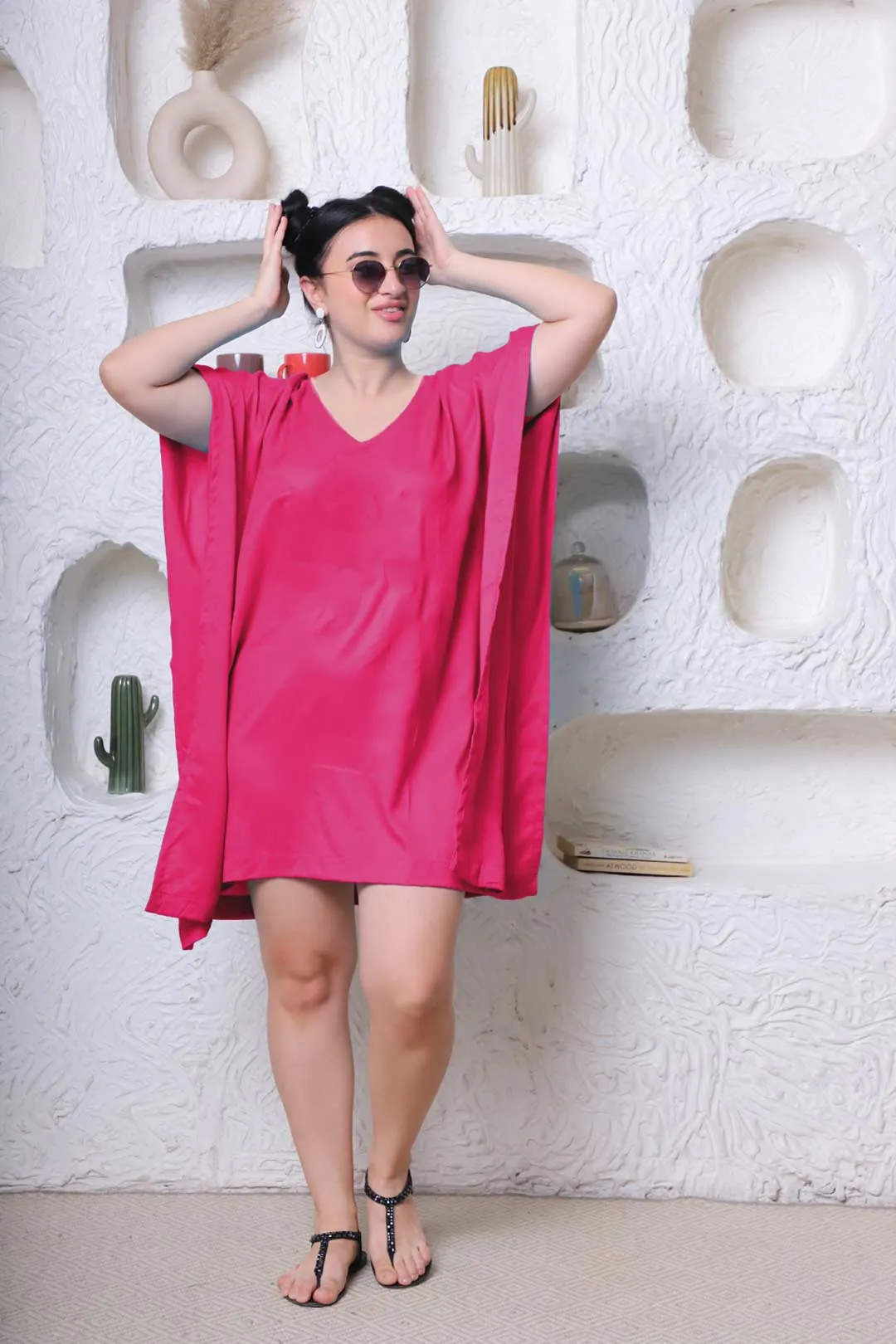 Magenta Rayon Kaftan - Solid