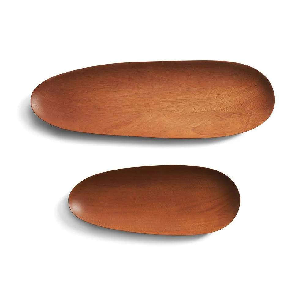 Mahogany Thin Oval Trays - Set Of 2