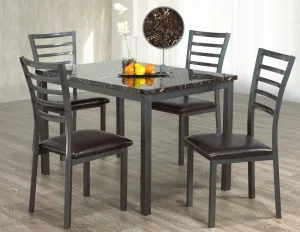 Marble top Table with Black Metal Legs and PU Seats (5 Piece)