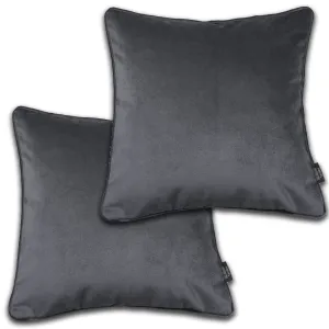 Matt Charcoal Grey Velvet 43cm x 43cm Contrast Piped Cushion Sets