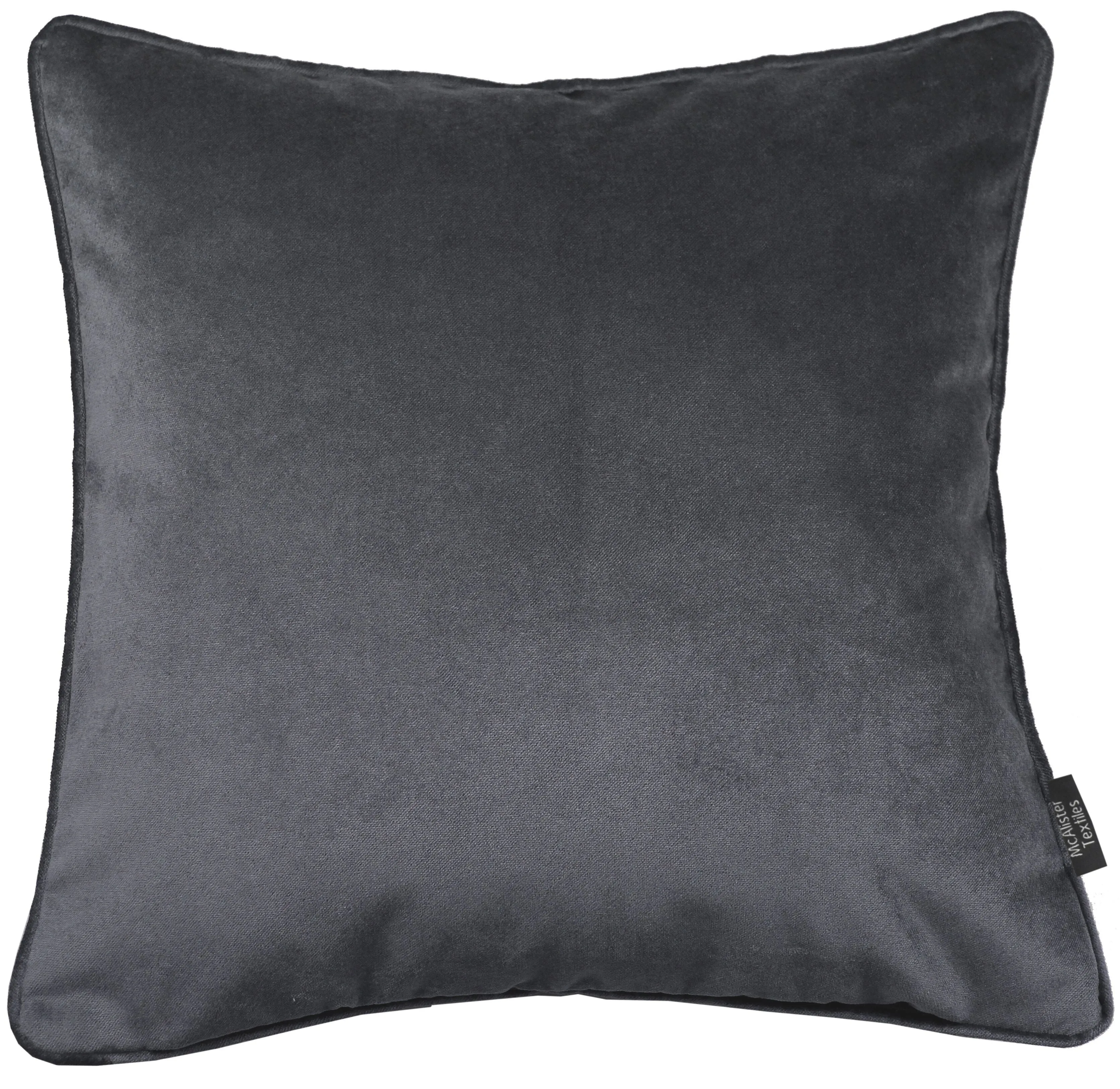 Matt Charcoal Grey Velvet 43cm x 43cm Contrast Piped Cushion Sets