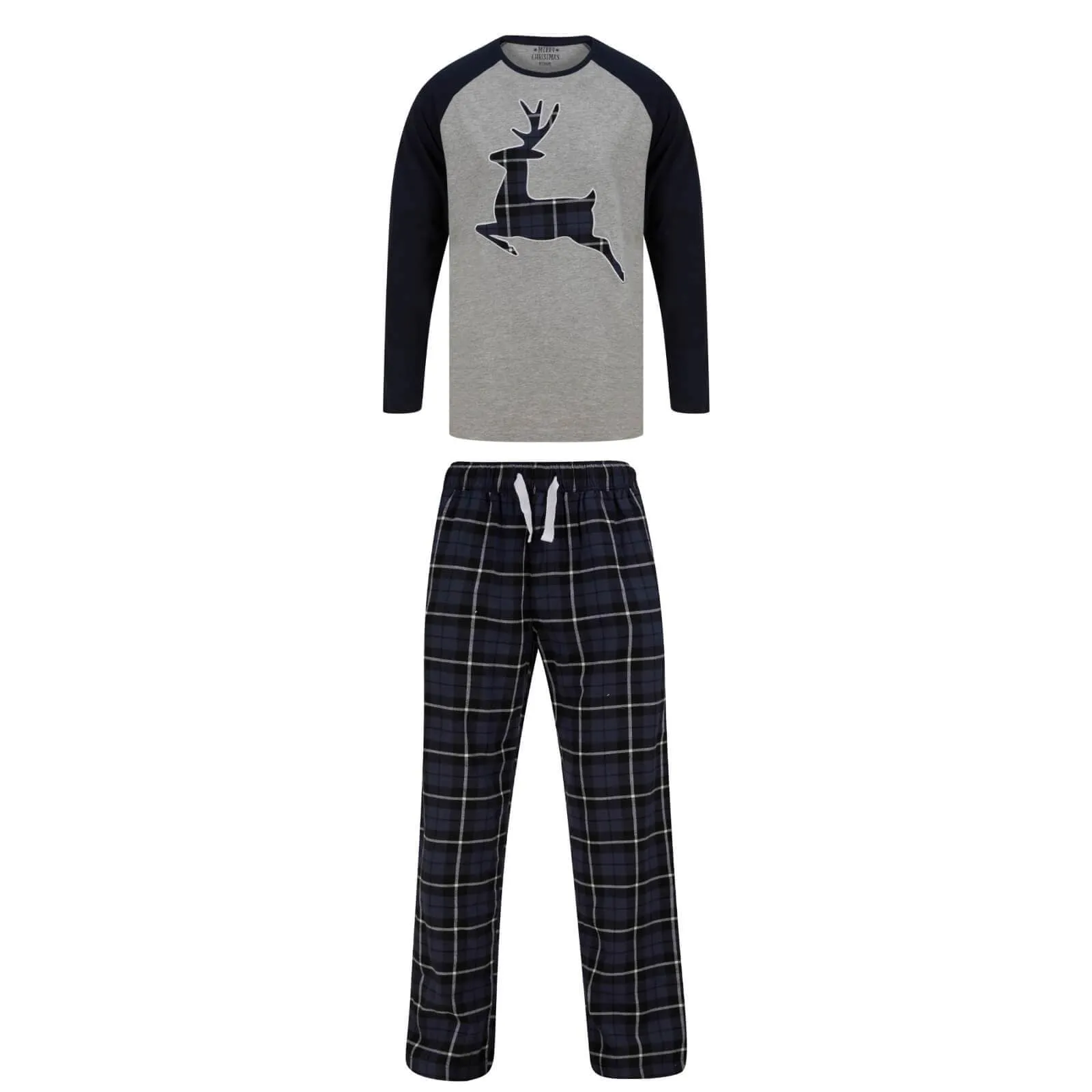 Mens Christmas Pyjama Set Reindeer/Stag Check Bottoms