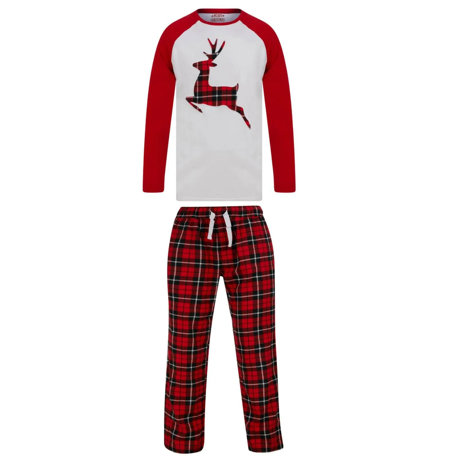 Mens Christmas Pyjama Set Reindeer/Stag Check Bottoms