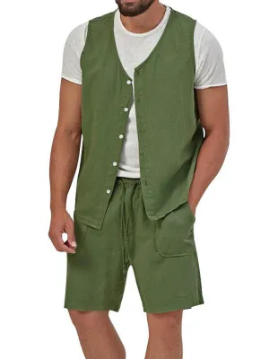 Men's two-piece vest shorts casual sleeveless cardigan suit