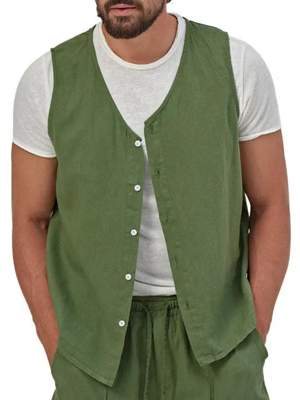 Men's two-piece vest shorts casual sleeveless cardigan suit