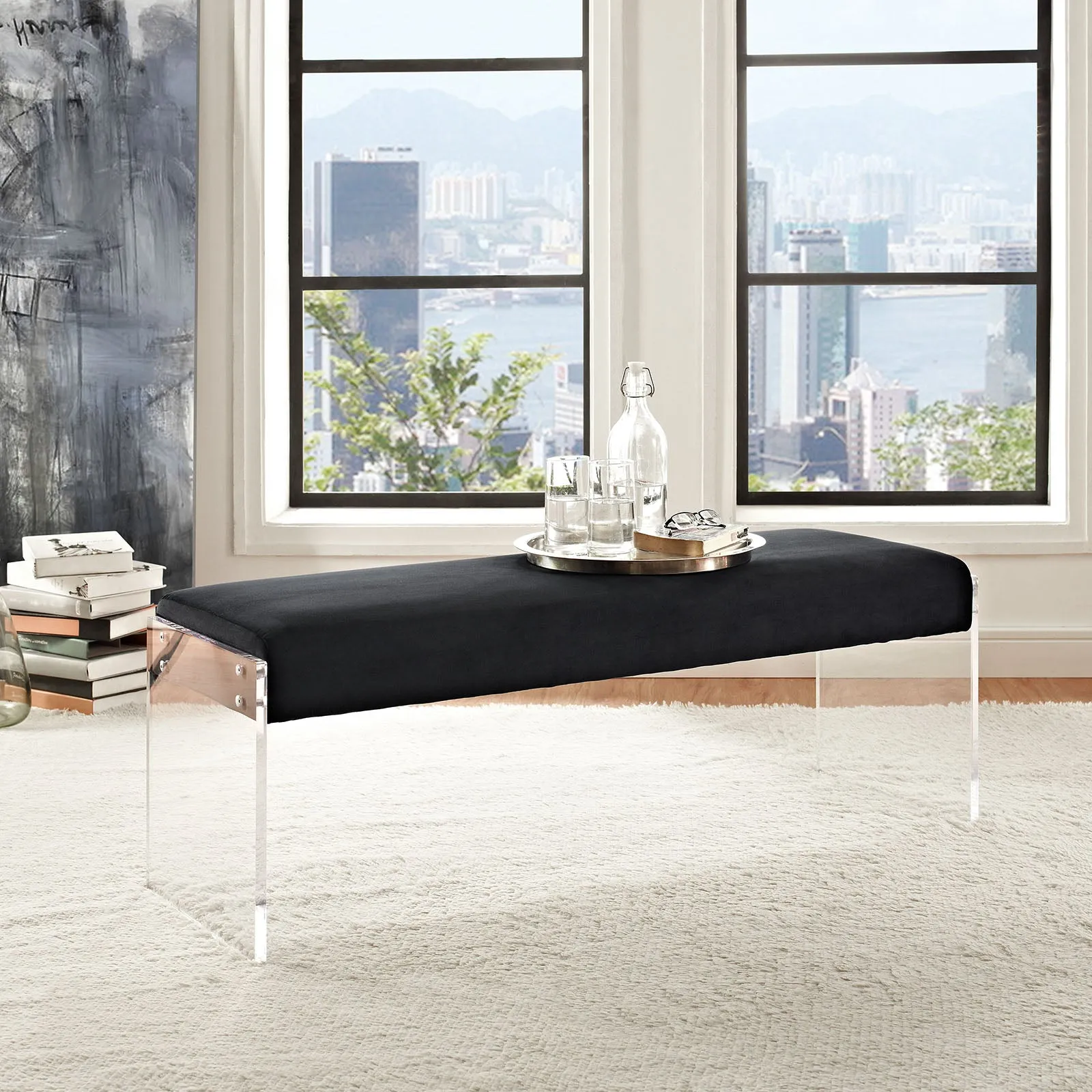 Modern Upholstered Performance Roam Velvet Corner Bench - Dining Benches