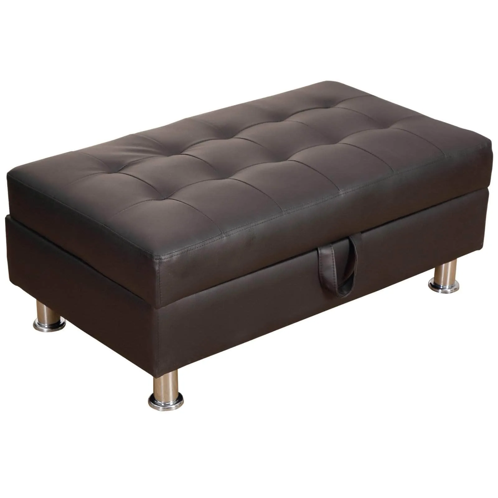 Modular Faux Leather Convertible Sectional Sofa Bed with Storage Ottoman in Black