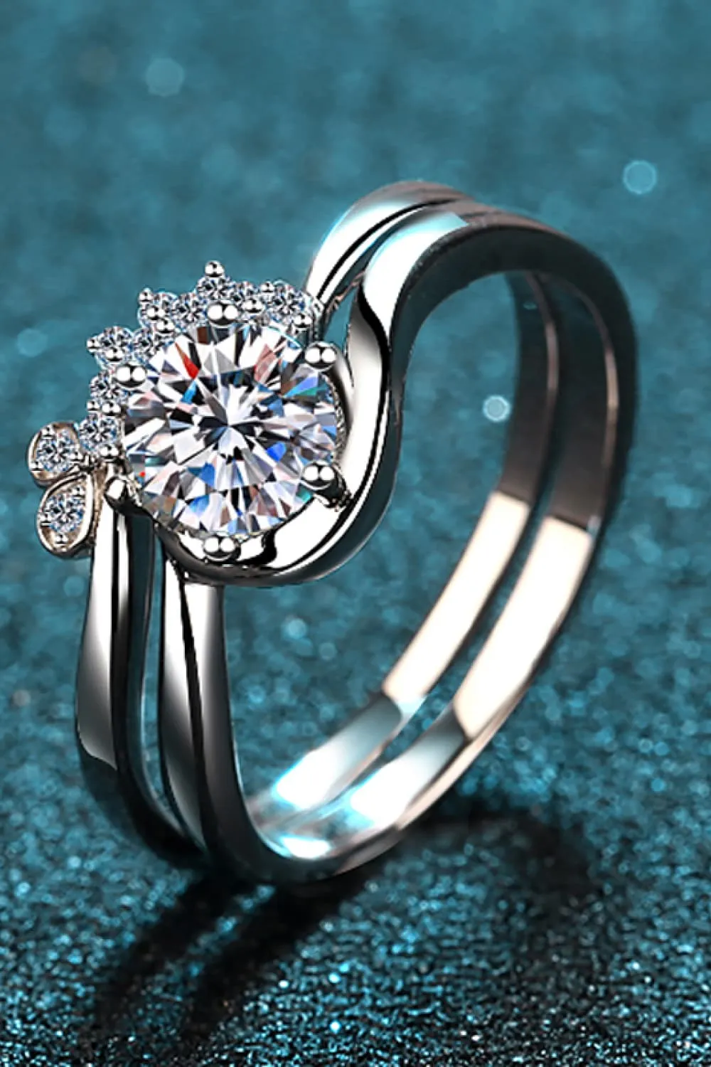 Moissanite Rhodium-Plated Two-Piece Ring Set