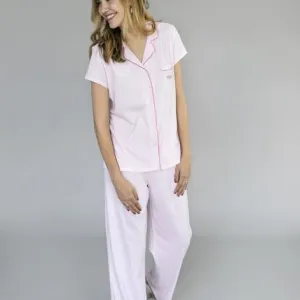 Mom Pink Stripe Notch Collar PJ Set