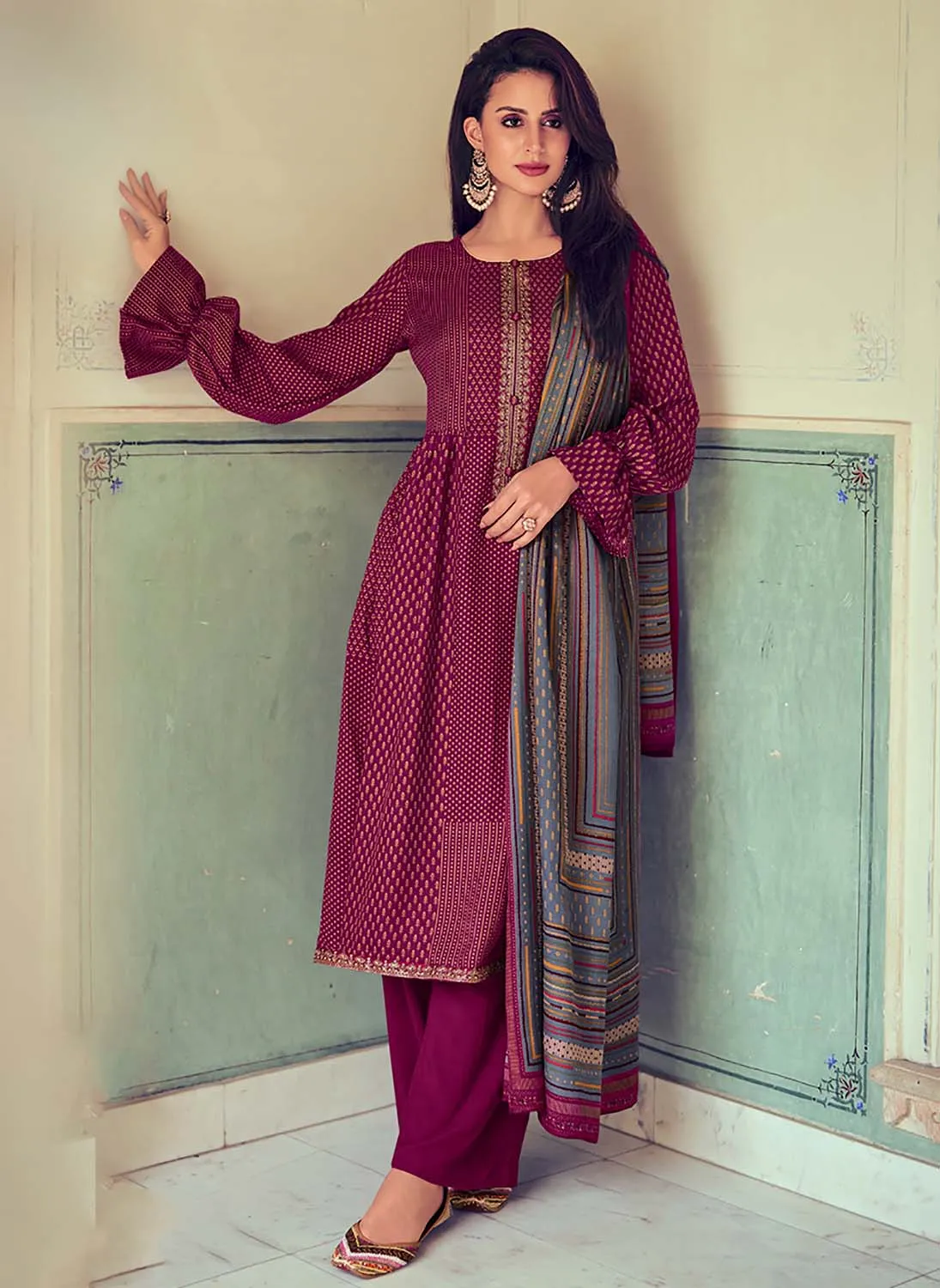 Mumtaz Arts Unstitched Pashmina Winter Suit Fabric with Embroidery