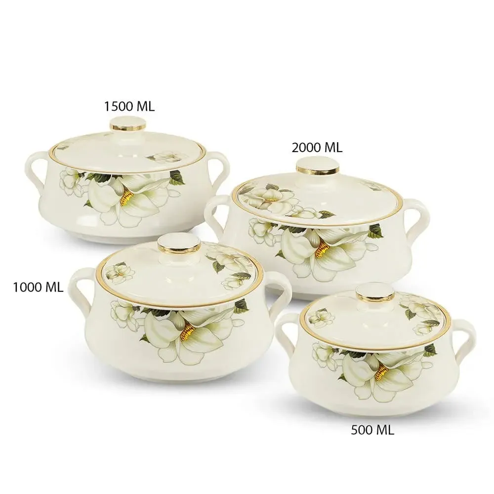 Nayasa White Green Casserole Set 4 - Sizes: 500ml, 1000ml, 1500ml, 2000ml