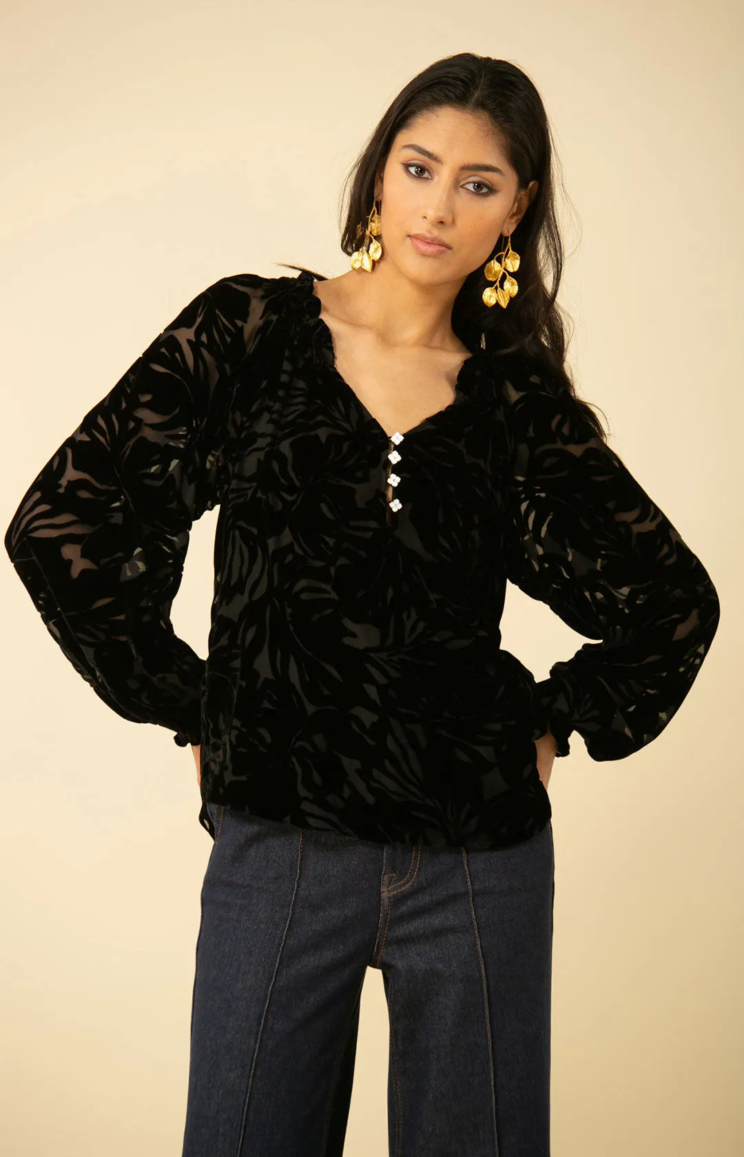 Nova Solid Velvet Burnout Top