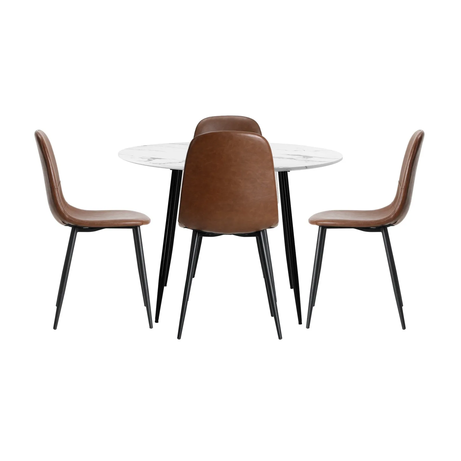 Oikiture 110cm Round Dining Table with 4PCS Dining Chairs PU Brown