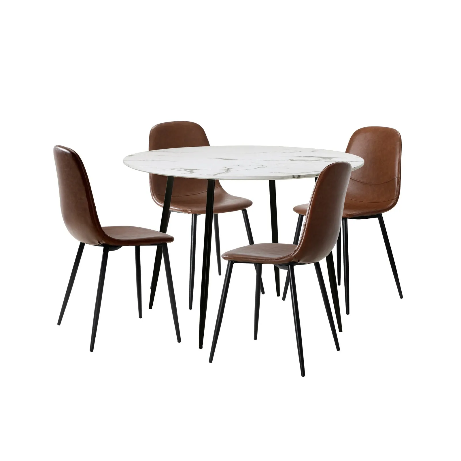 Oikiture 110cm Round Dining Table with 4PCS Dining Chairs PU Brown