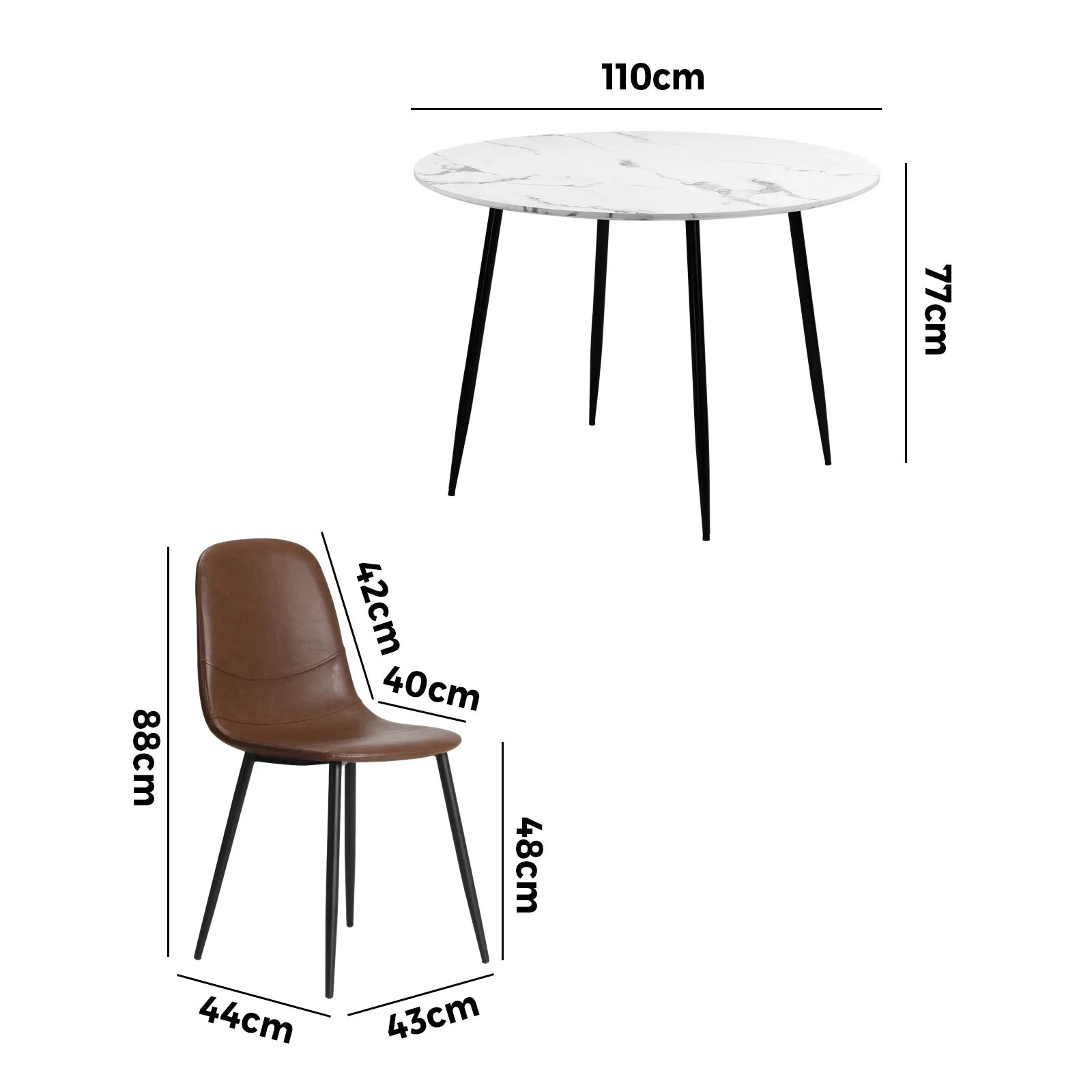 Oikiture 110cm Round Dining Table with 4PCS Dining Chairs PU Brown