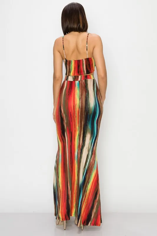 Painted Crop Top Front Tie & Matching Bell Maxi Skirt