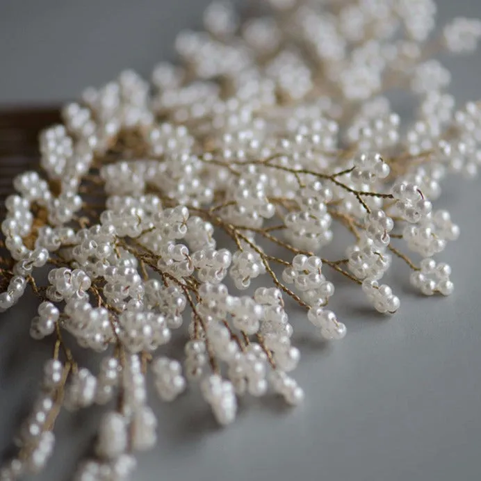 Pearls Tree Handmade Headpiece Gold Bridal Hair Comb