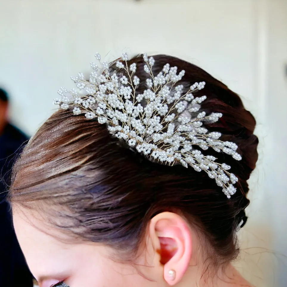 Pearls Tree Handmade Headpiece Gold Bridal Hair Comb