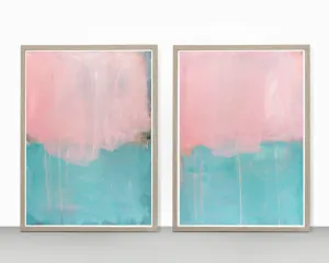 Pink print set canvas wall art - Teal abstract art set