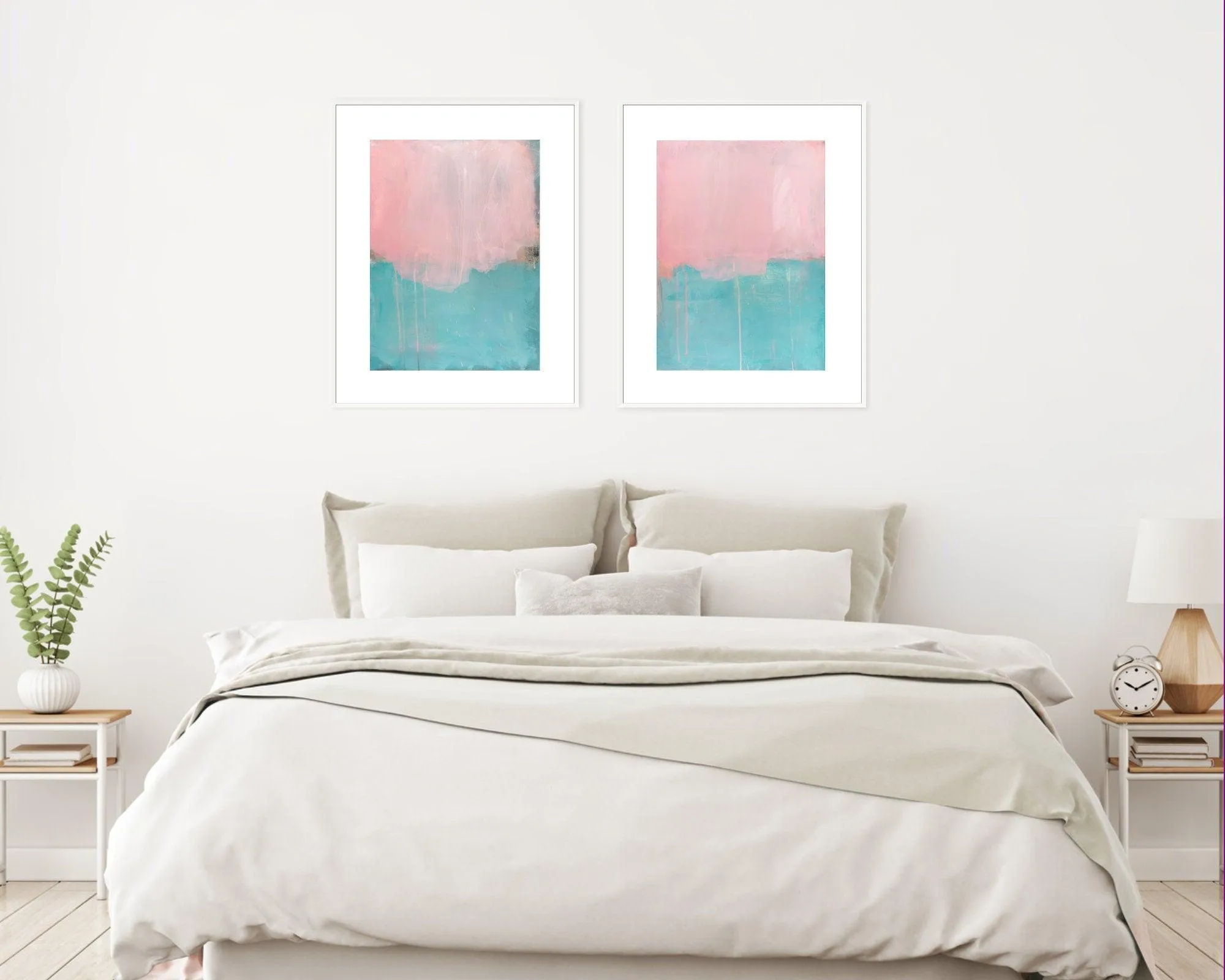 Pink print set canvas wall art - Teal abstract art set