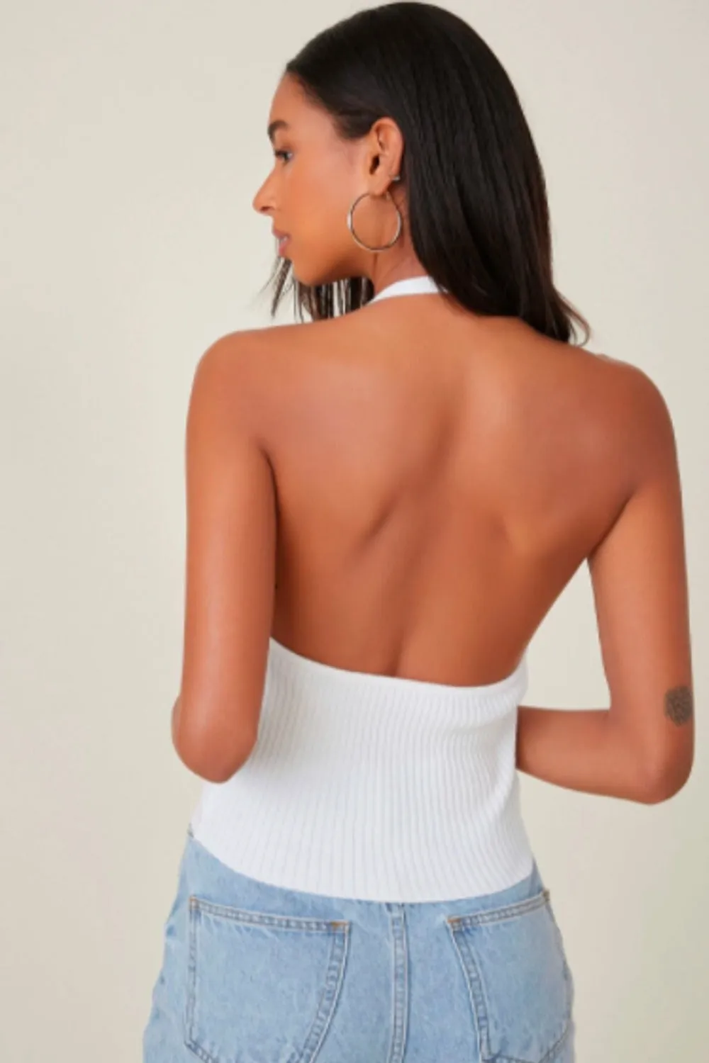 Plunge Neck White Sleeveless Top