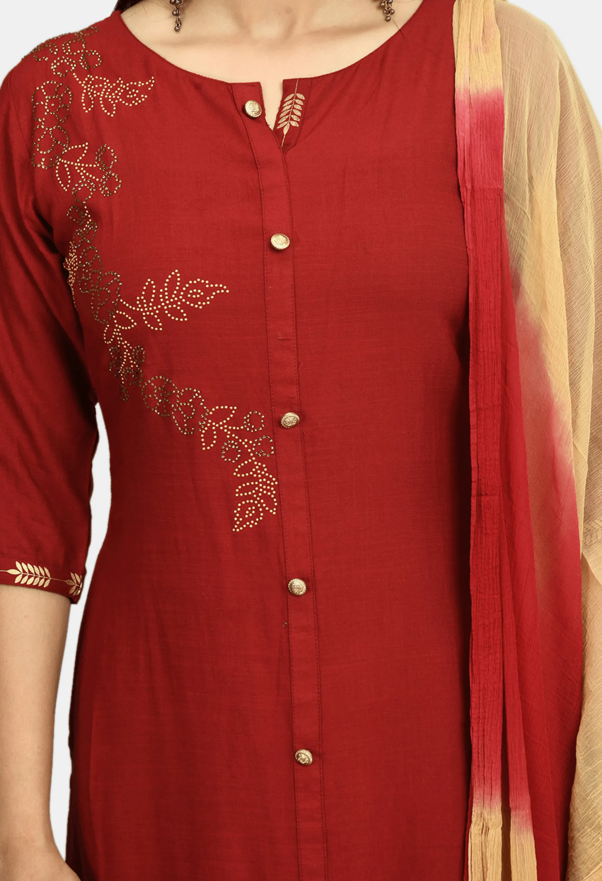 Plus Size Embellished Rayon Kurta Palazzo Set