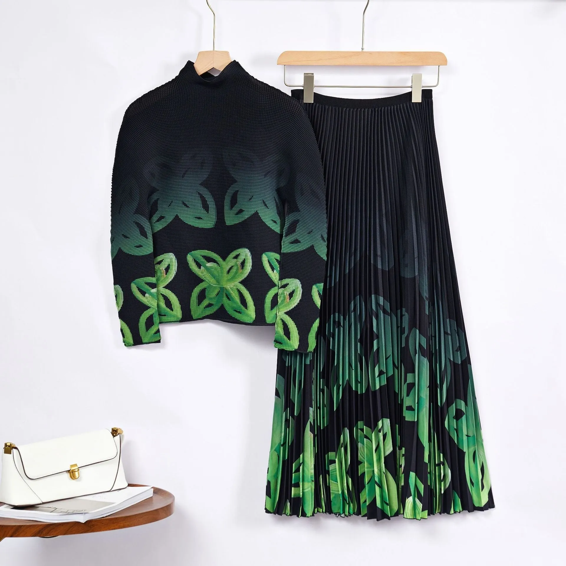 Pre Order:  Contrast Floral Pleated Top Skirt Set