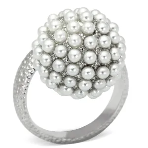 Rhodium Brass Ring with Synthetic Pearl in White for Women Style LOA831