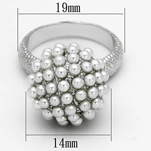 Rhodium Brass Ring with Synthetic Pearl in White for Women Style LOA831