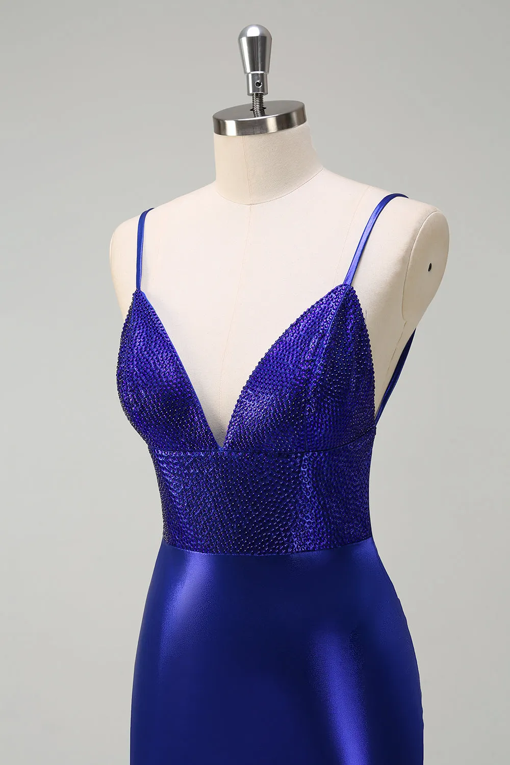 Royal Blue Backless Beaded Mermaid Prom Dress