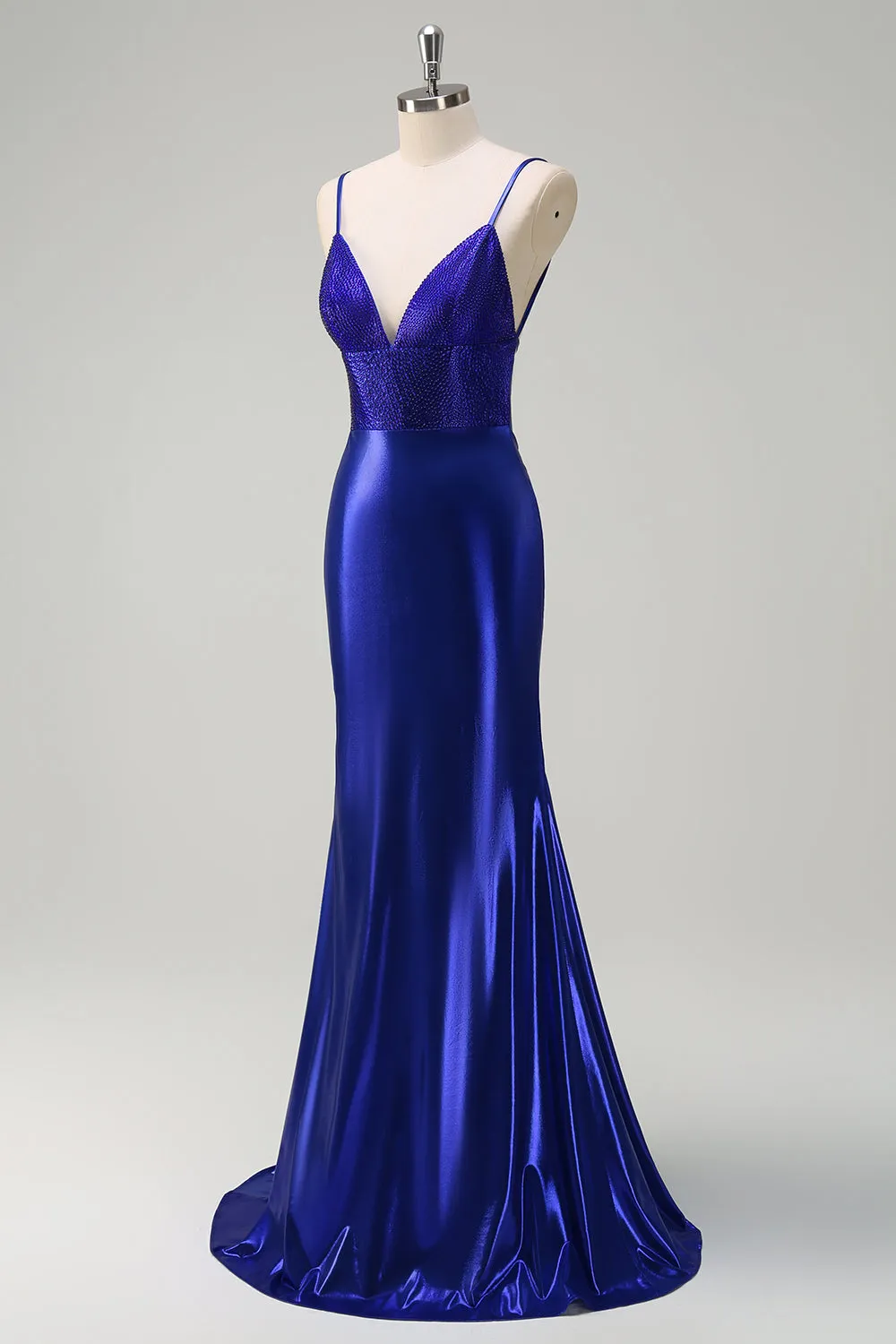 Royal Blue Backless Beaded Mermaid Prom Dress