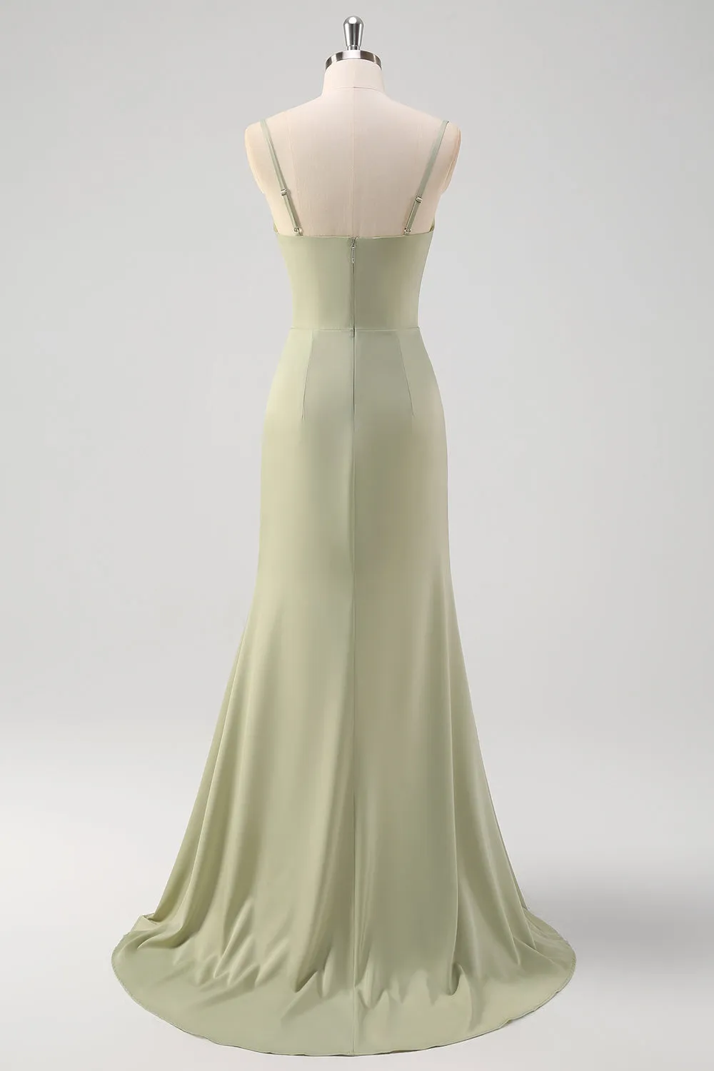 Sage Pleated Corset Mermaid Maxi Prom Dress with Slit