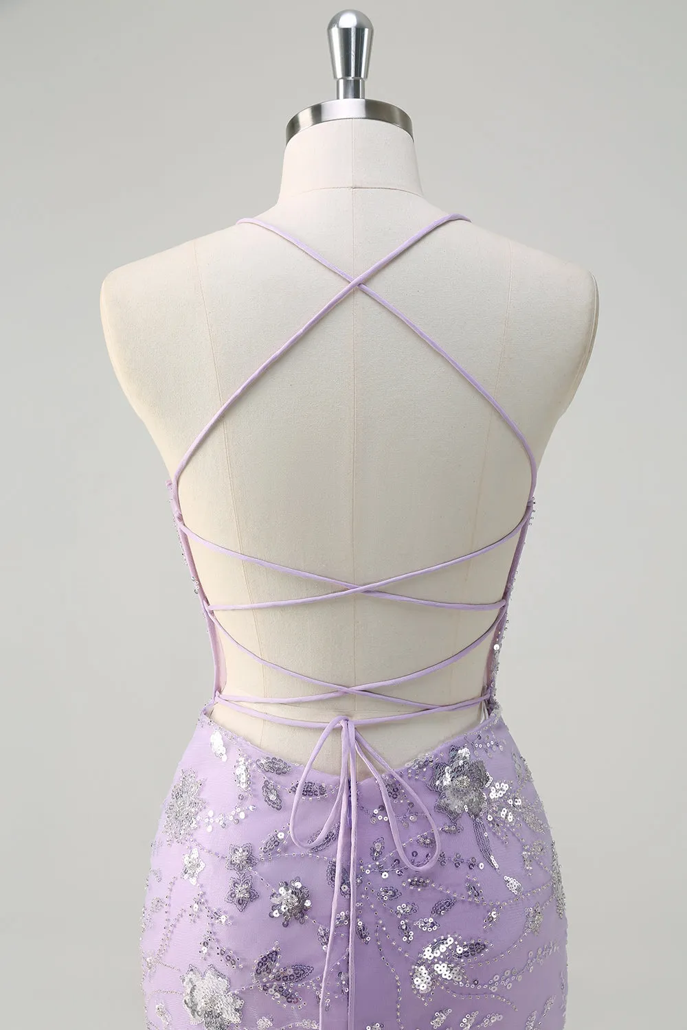 Sequined Lilac Corset Mermaid Prom Dress with Lace-up Back