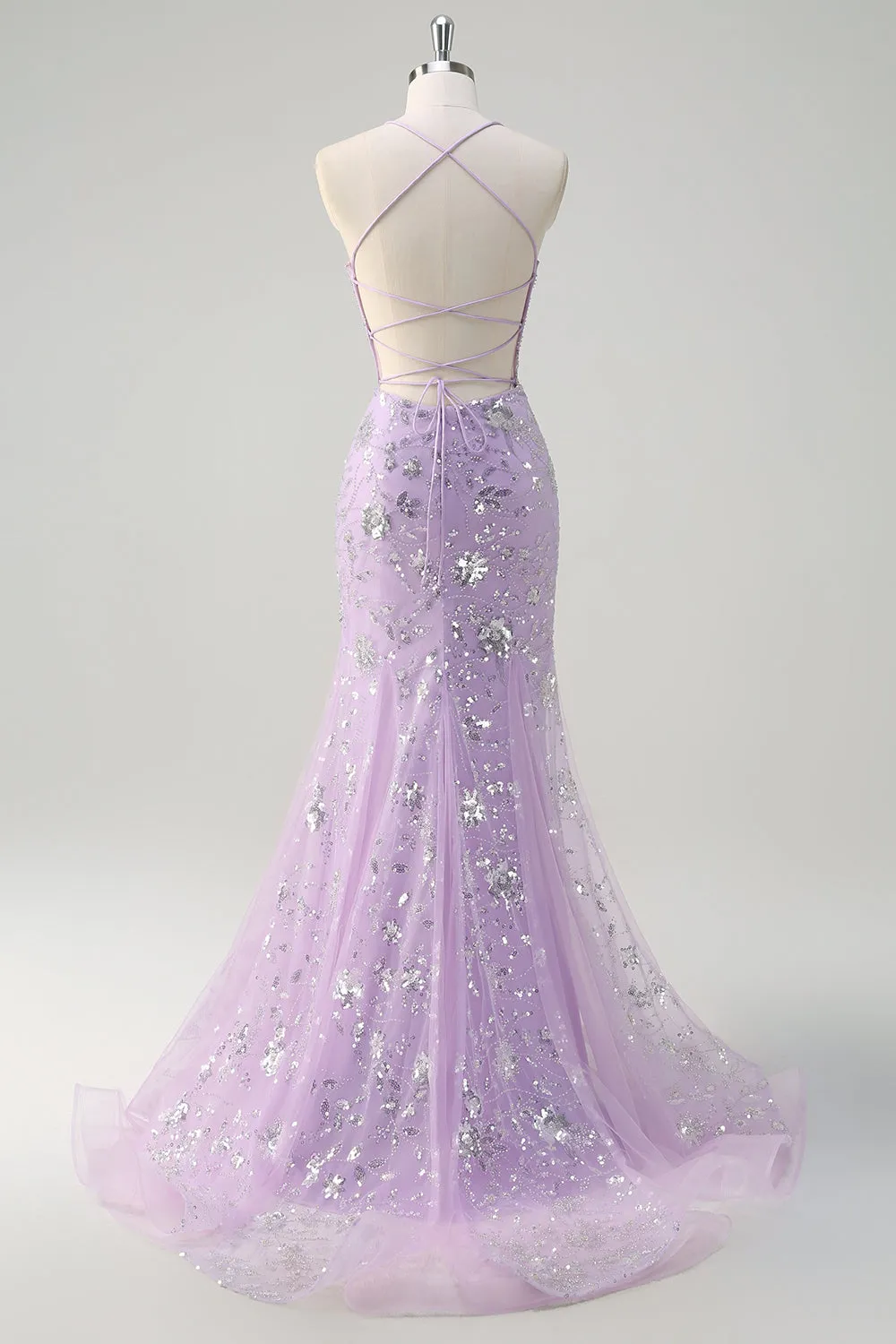 Sequined Lilac Corset Mermaid Prom Dress with Lace-up Back