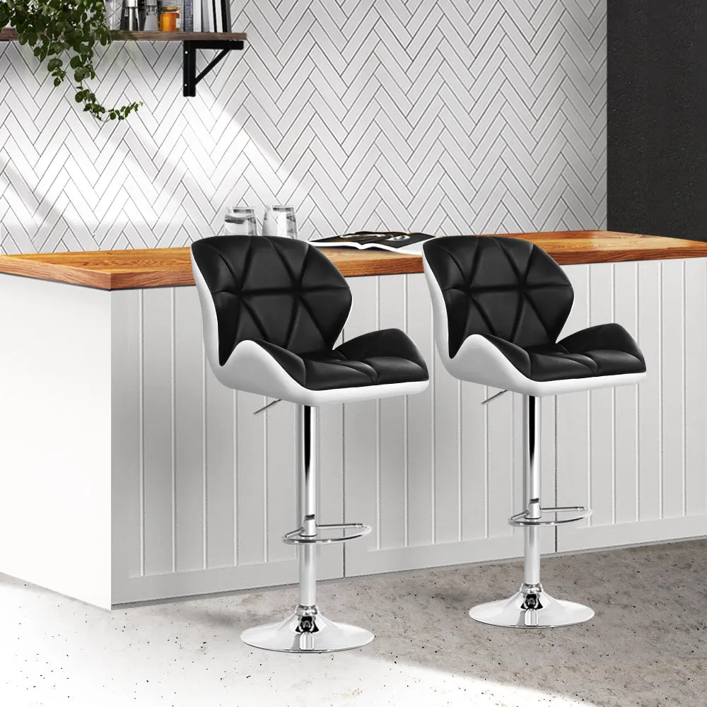 Set of 2 Kitchen Bar Stools - White, Black and Chrome