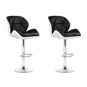 Set of 2 Kitchen Bar Stools - White, Black and Chrome