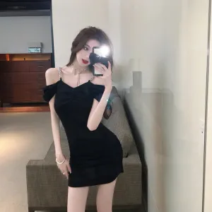 Sexy Black Bodycon Dress Summer Night Club Party Korean Fashion Kpop Off Shoulder Mini Short Dresses Summer Sundress