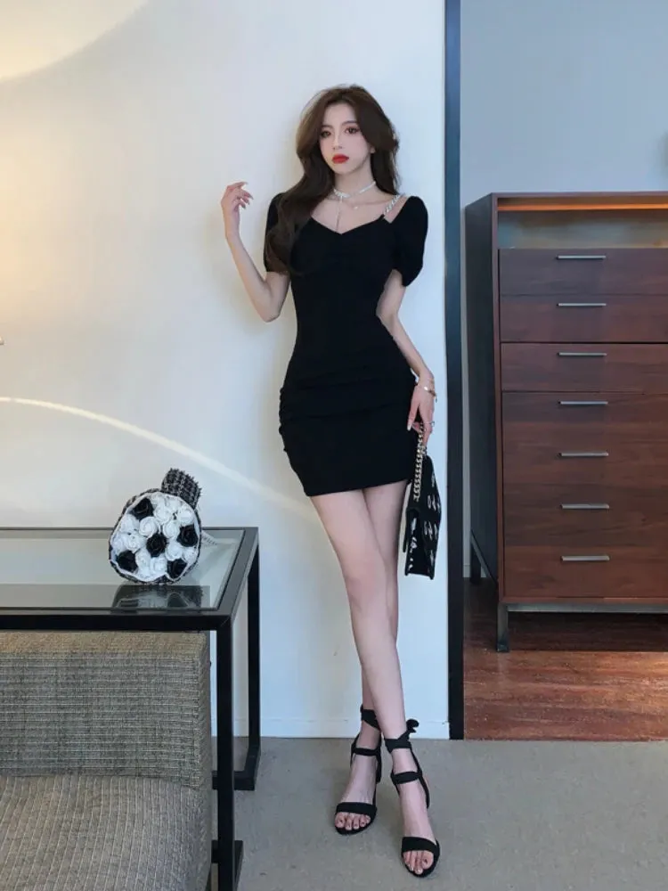 Sexy Black Bodycon Dress Summer Night Club Party Korean Fashion Kpop Off Shoulder Mini Short Dresses Summer Sundress