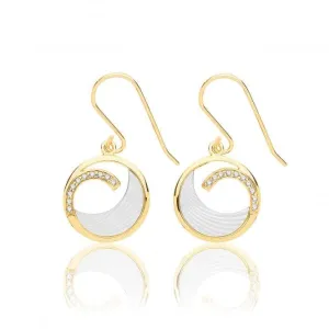 Silver & Co Mother of Pearl CZ Earrings SEG0087Y Yellow Gold Plated Silver