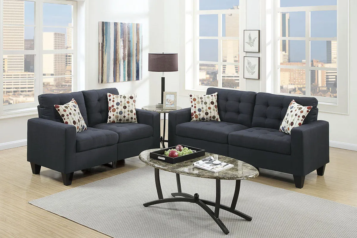 Simple 2 Piece Sofa Set in Black