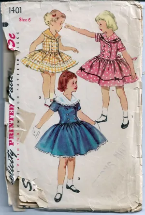 Simplicity 1401 Little Girls Party Dress Vintage Sewing Pattern 1950s