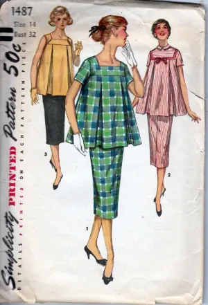 Simplicity 1487 Ladies Two Piece Maternity Dress Vintage Sewing Pattern 1950's