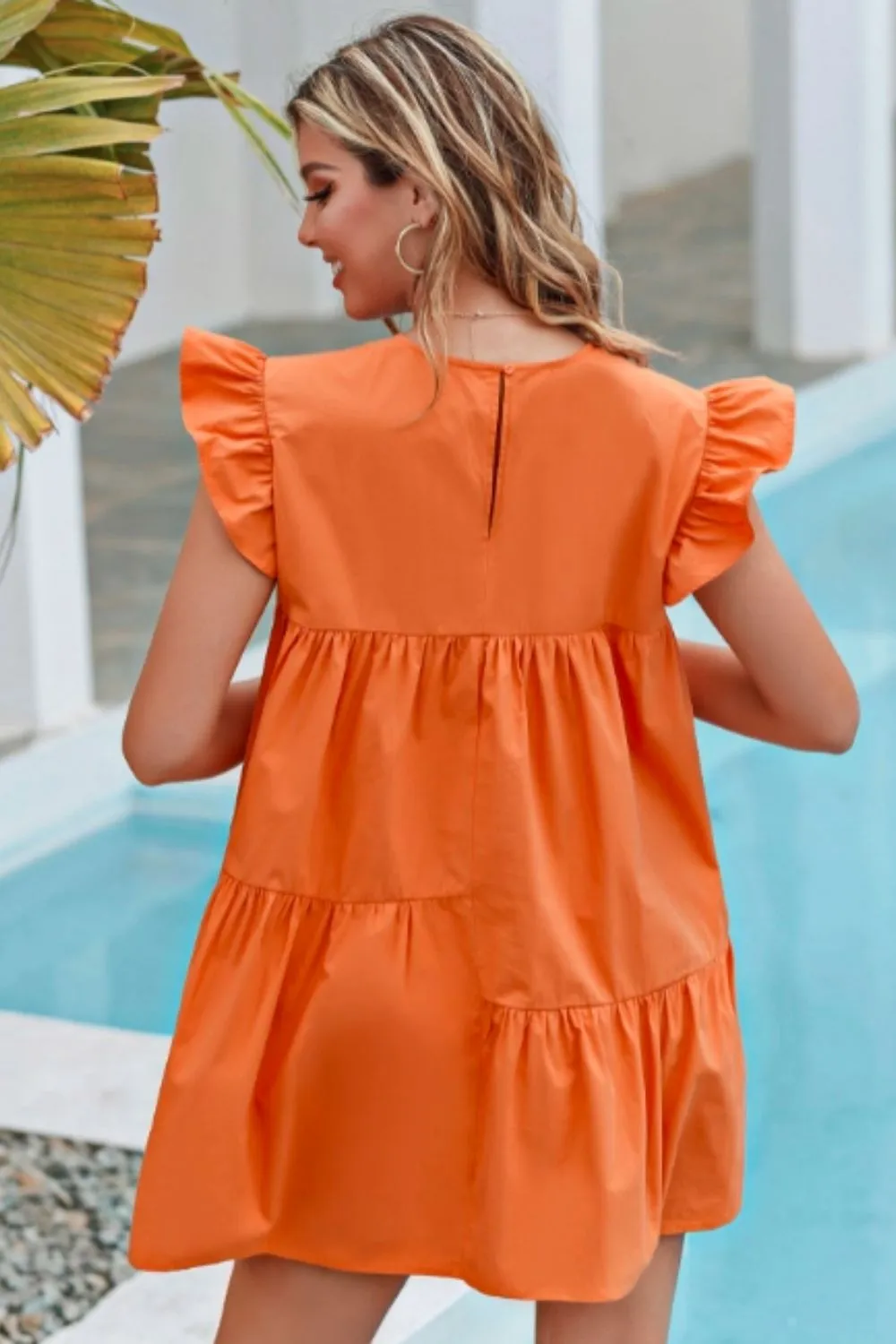 Solid Ruffle Trim Smock Dress