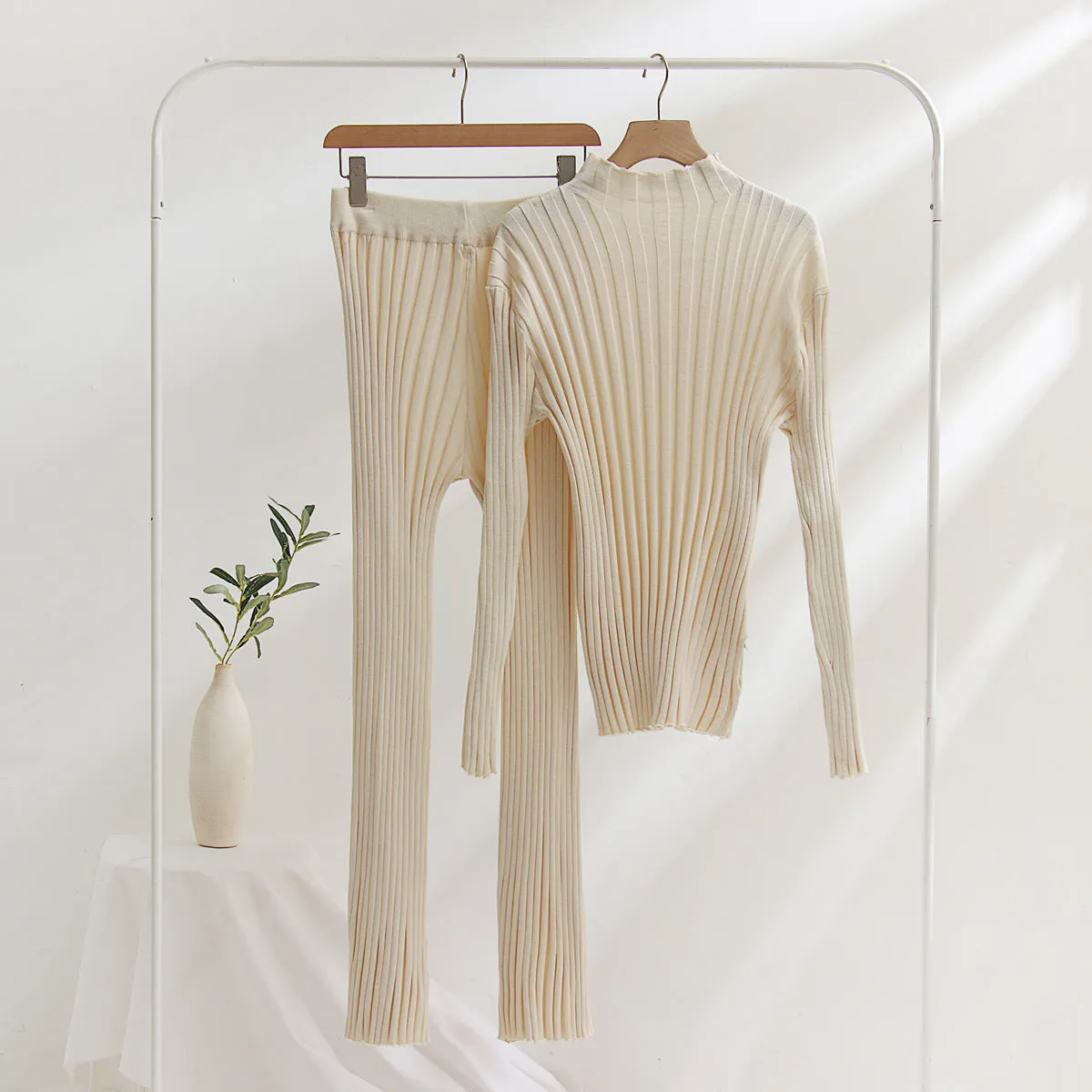 Sunken Stripe Tops & Bell-bottom Pants Set