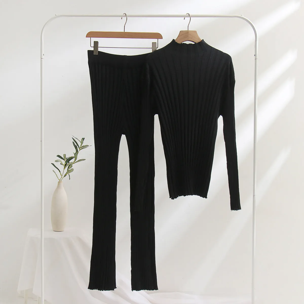 Sunken Stripe Tops & Bell-bottom Pants Set