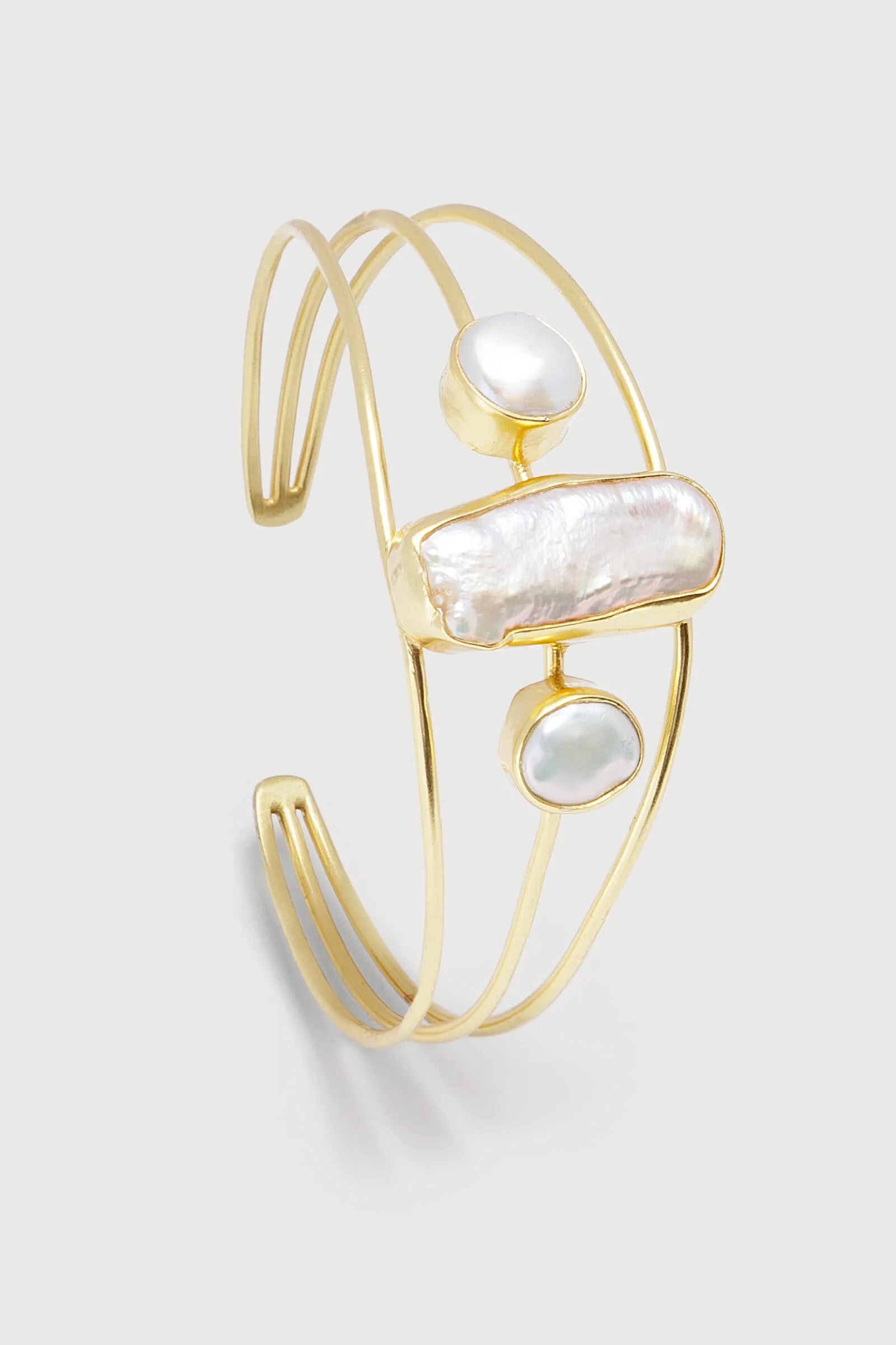 Tapered Geometric Freshwater Pearl Cuff