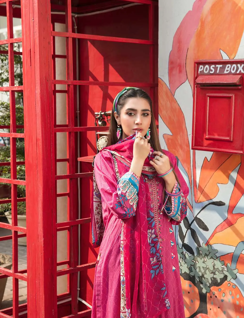 Tehzeeb Lawn by Tawakkal  Pakistani Suit Material Pink